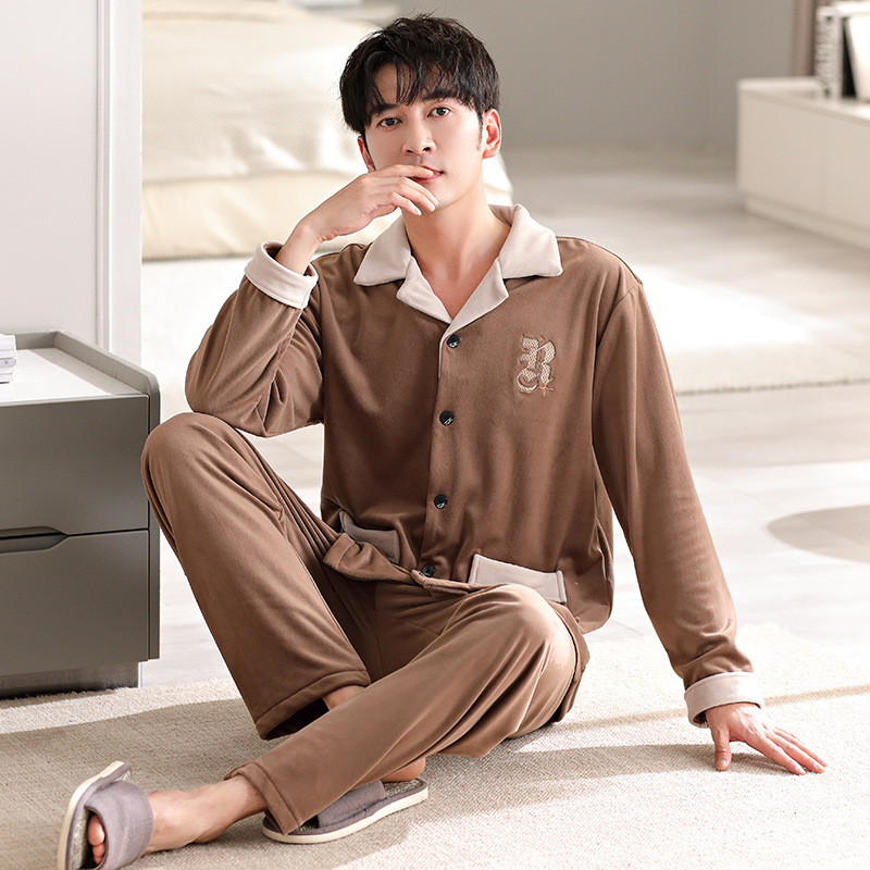 海岛绒睡衣男士秋冬季珊瑚绒男款保暖套装薄款大码冬款男式家居服