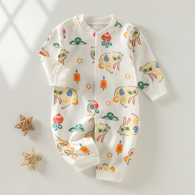 Spring and Autumn Pure Cotton Boneless Baby One-Piece Romper Newborn Male and Female Baby 0-1 Years Old Baby Romper Base Baby Clothes