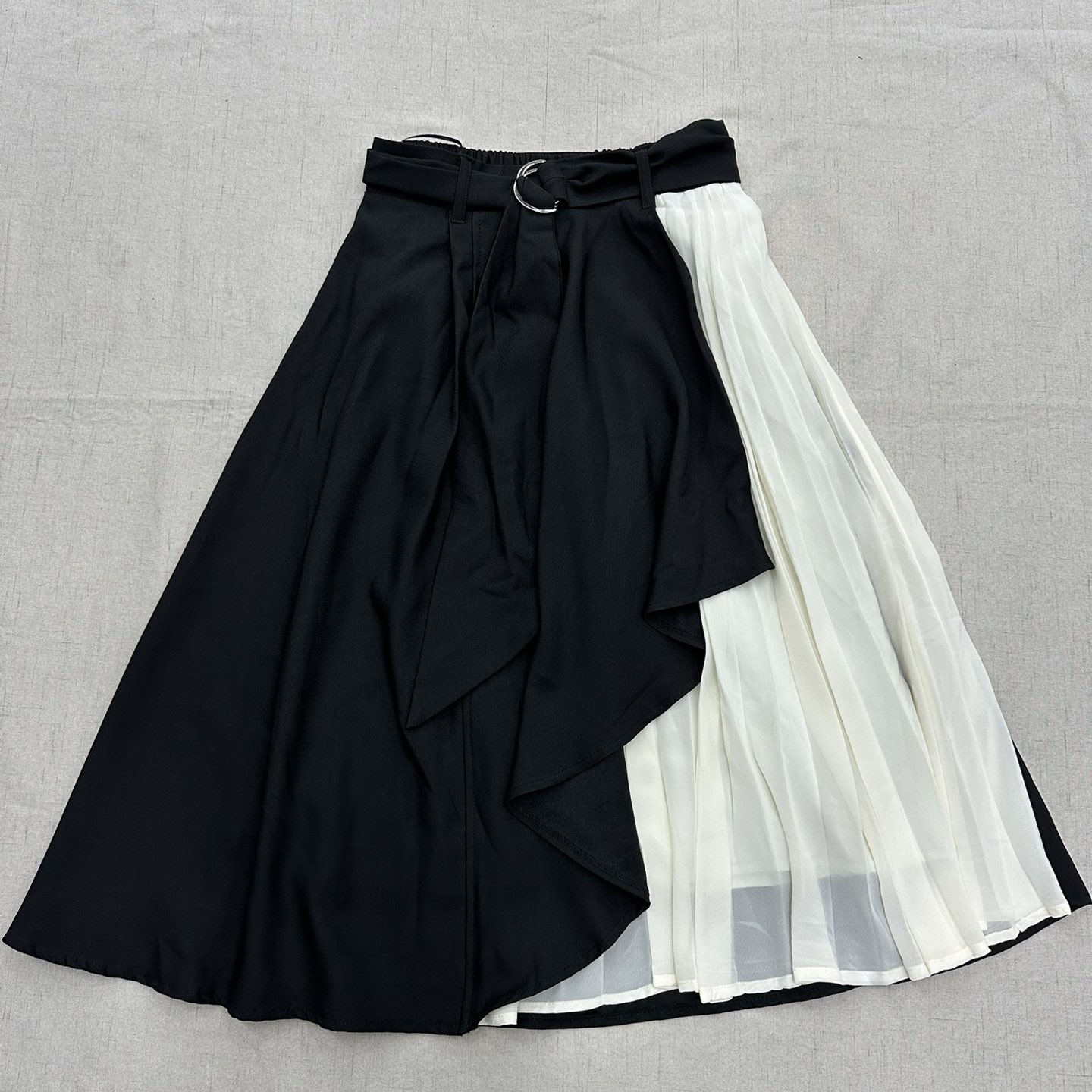 925195原单腰带拼色百褶半身裙时尚简约百搭2024新款女装半裙裙子