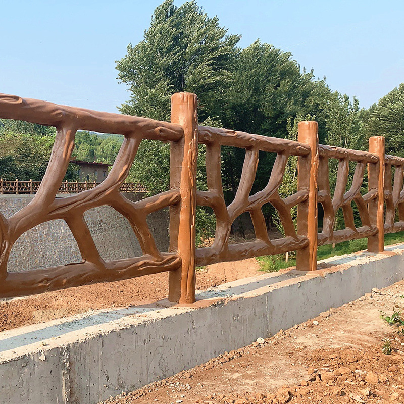 水泥仿木护栏仿树皮栏杆河道景观围栏公园河边仿木纹护栏混凝土