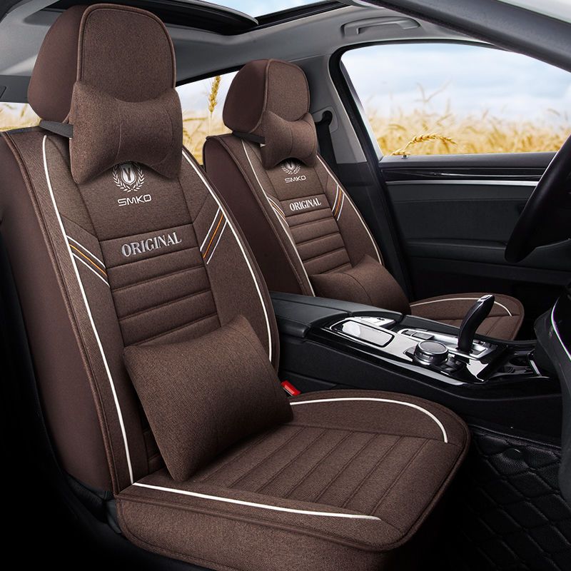 汽车坐垫座椅套全包四季通用亚麻布艺专用车座套全包围秋冬季座垫