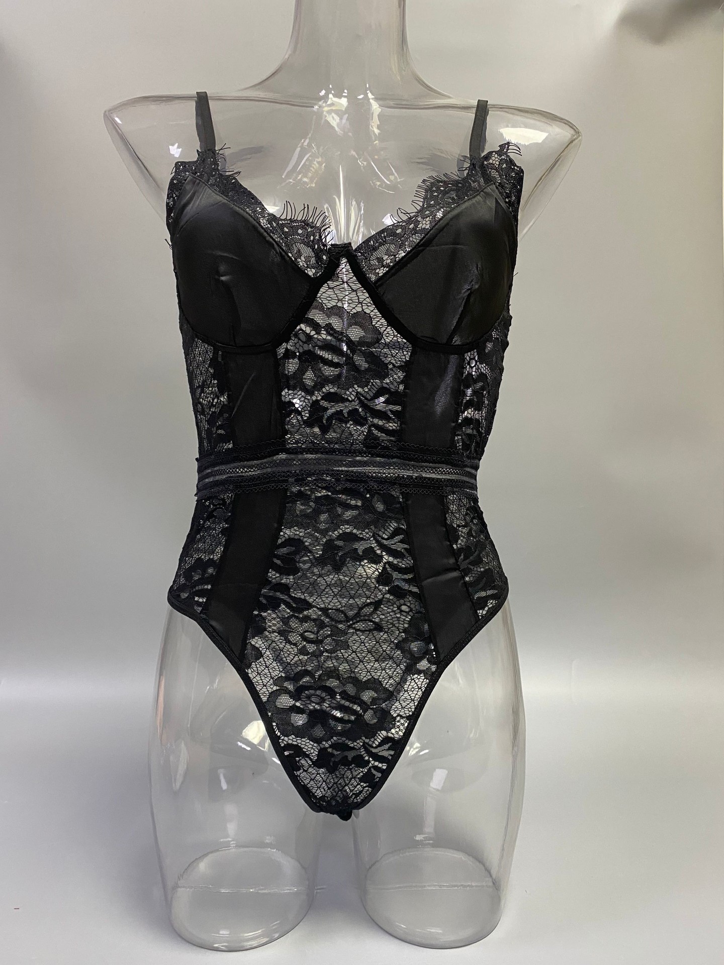 亚马逊外贸情趣内衣蕾丝睫毛镂空性感睡衣暗扣开档紧身连体衣3819