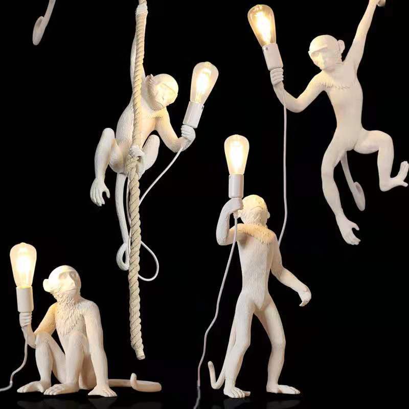 创意个性猴子灯工业风动物餐厅儿童房服装店橱窗麻绳吊灯壁灯台灯
