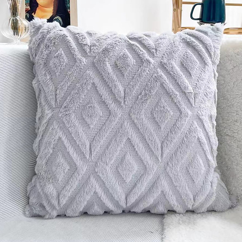 Large Rhombus Rabbit Fur Quilted Plush Pillowcase Couch Pillow Bedside Throw Pillowcase Cushion Lumbar Cushion Cover Amazon