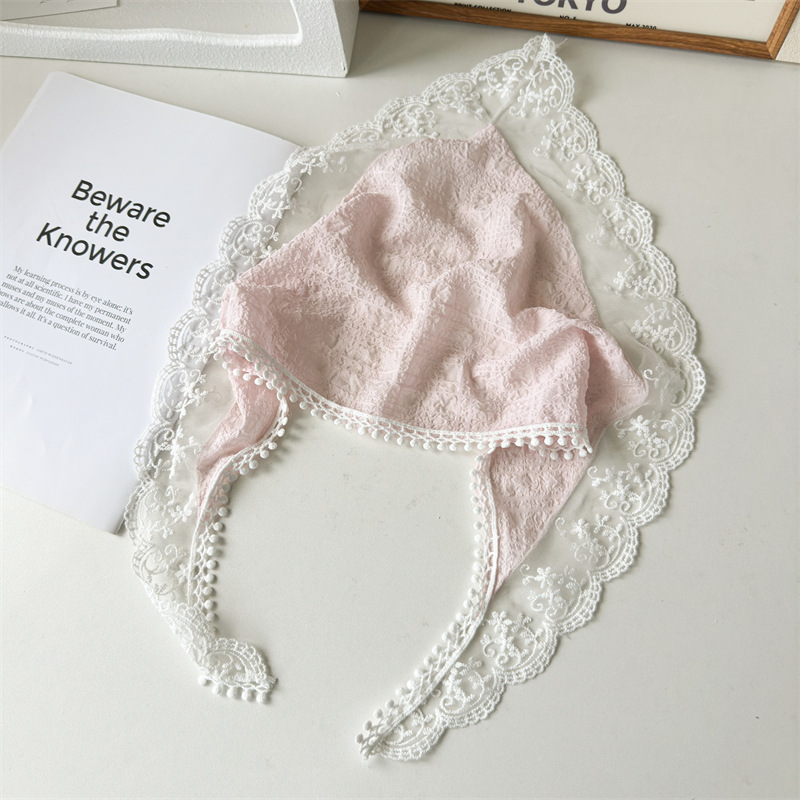 Pastoral Style White Lace Triangular Binder Bandana Headband French Closed Toe Fashion Photo Internet Celebrity Silk Scarf Headdress