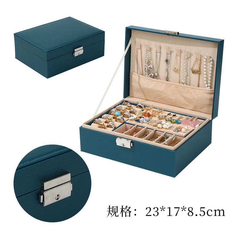 Wholesale New Large Capacity Double Layer with Lock Jewellery Box Pink Flannel Necklace Jewelry Wooden Jewelry Box