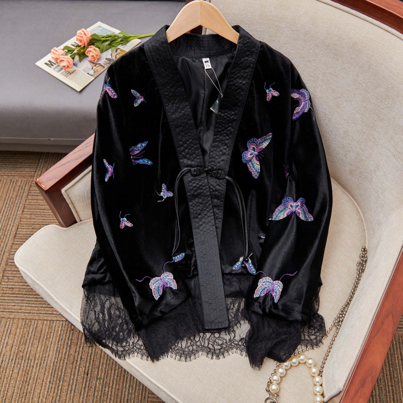 2024新款上衣丝绒重工刺绣秋冬款女装国风复古设计感气质外套