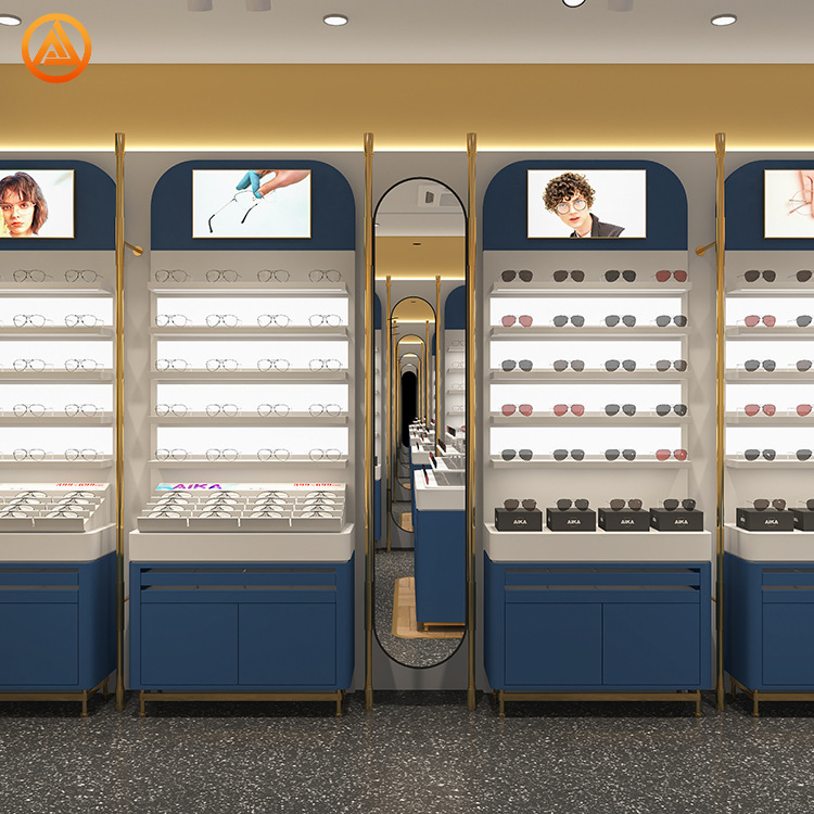 现代时尚眼镜展示柜钢木组合多层隐形眼镜陈列架镜片展台货架定做