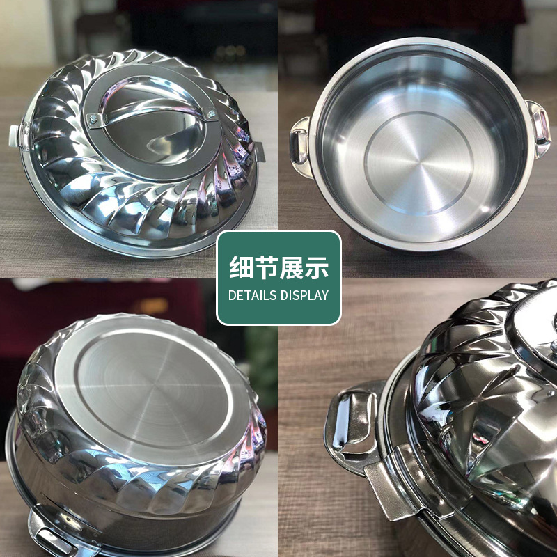 Stainless Steel All-Steel Orchid Pot Diamond Fresh-Keeping Pot Double-Layer 4-Piece Set 6-Piece Set Thickened Set Large Capacity Fresh-Keeping Box