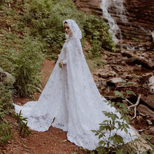 中世纪万圣节蕾丝披风雪纺衫女装米色连帽田园婚礼新娘斗篷披肩