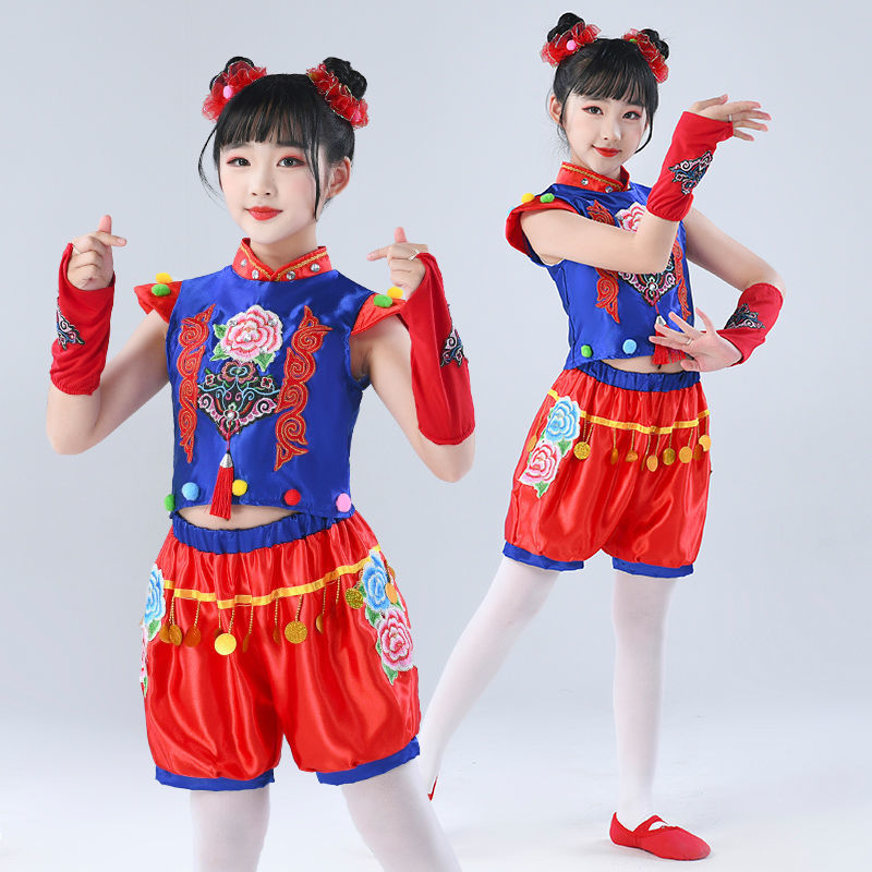 元旦新款梦娃儿童演出服开门红表演服幼儿园喜庆打鼓服舞蹈服