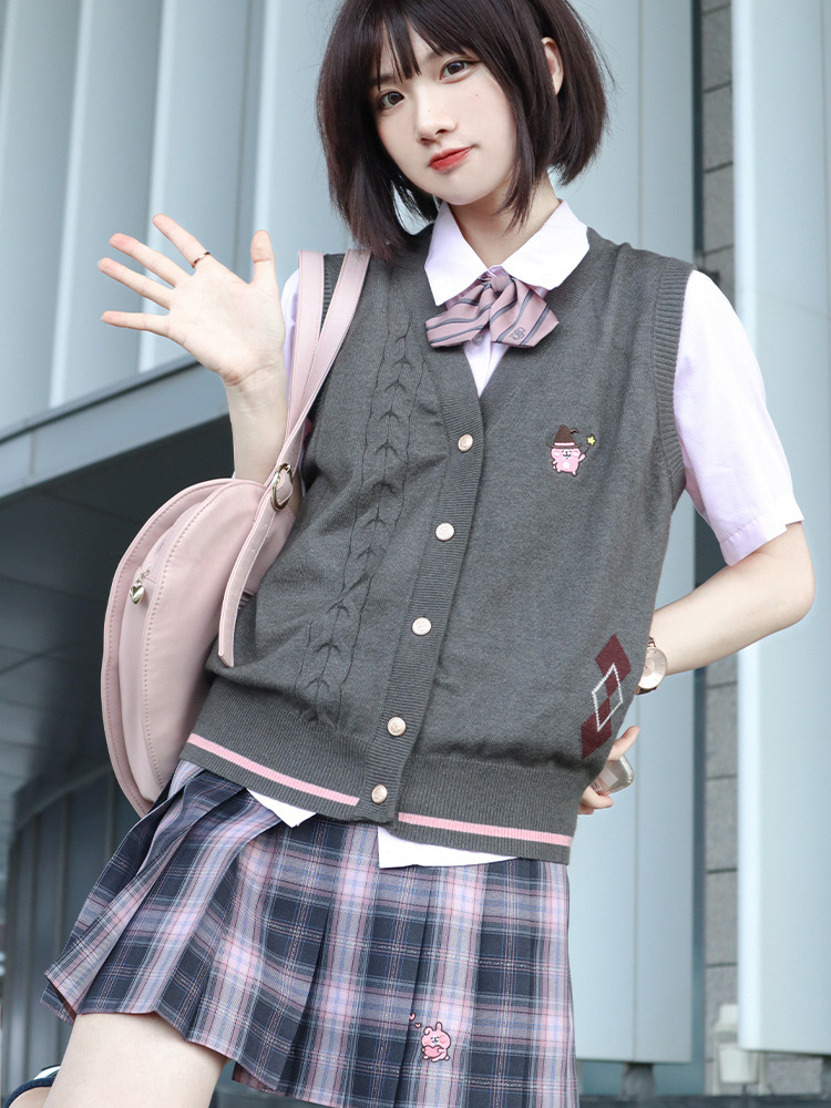 寄售啦啦酱 卡娜赫拉的小动物 jk制服裙格裙 银线粉黑格刺绣半裙