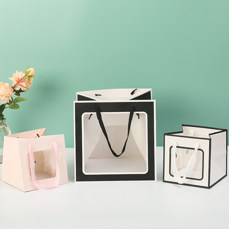 In Stock Wholesale Gift Bag Packaging Bag Flowers Wedding Transparent Window Gift High-End Clothing Gift Bag Handbag