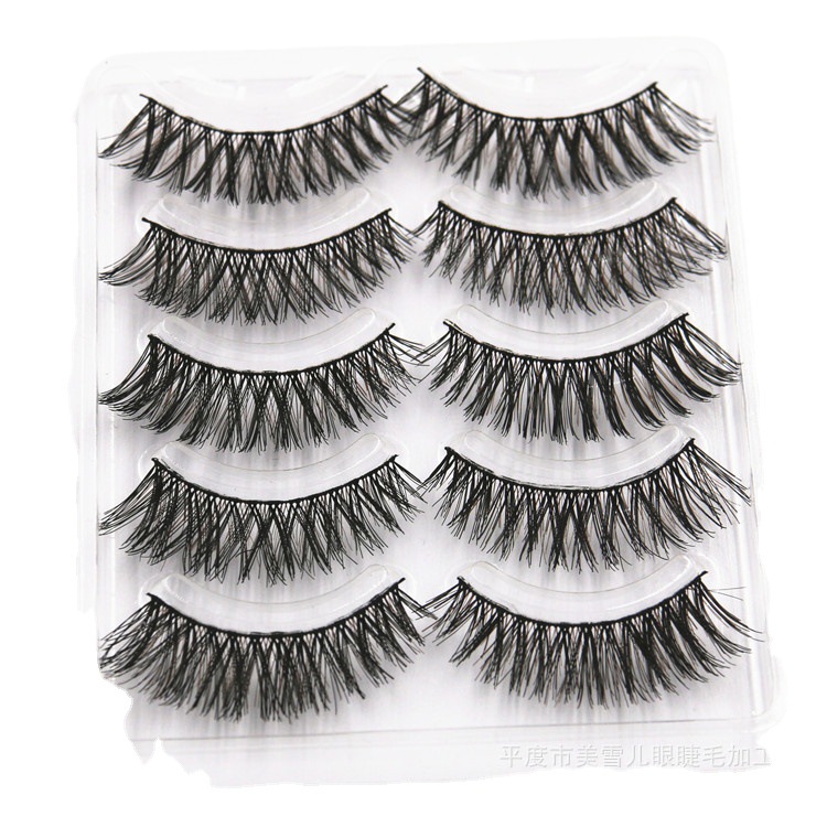 New Cross Pointed Tail Style False Eyelashes Handmade Five Pairs Long Eyelash Multi-Layer Thick Eyelashes Wholesale