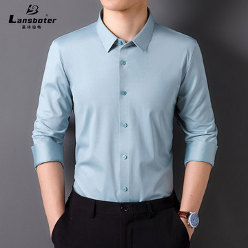 锦氨高弹无痕压胶春秋长袖衬衫男免烫工装衬衣男纯色百搭商务寸衫
