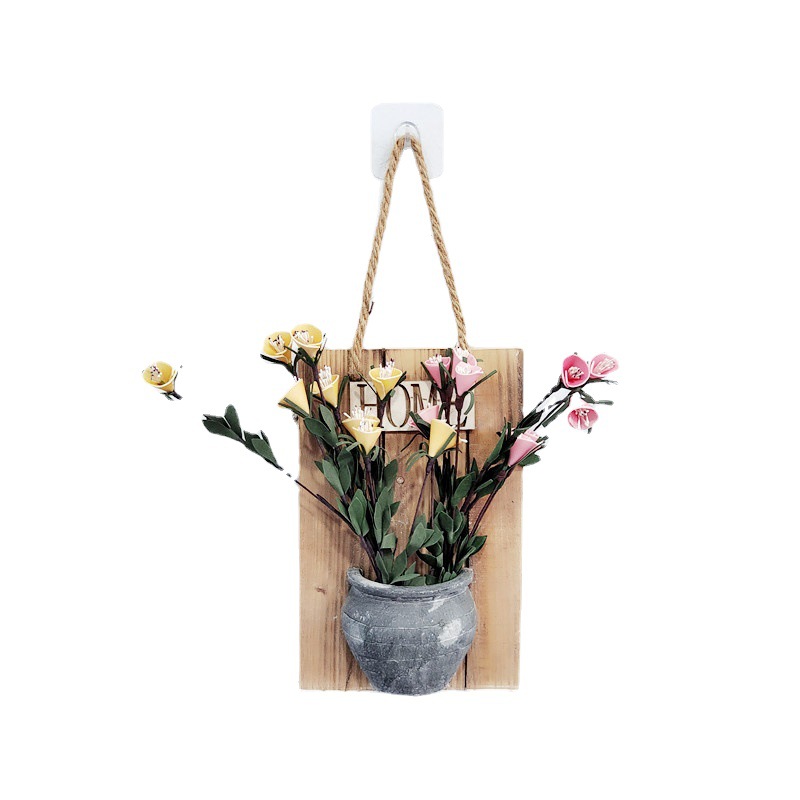 Style Trend Wooden Craftwork Home Indoor Wall Surface Hanging Flower Basket Creative Cabin Wall-Mounted Flower Pot