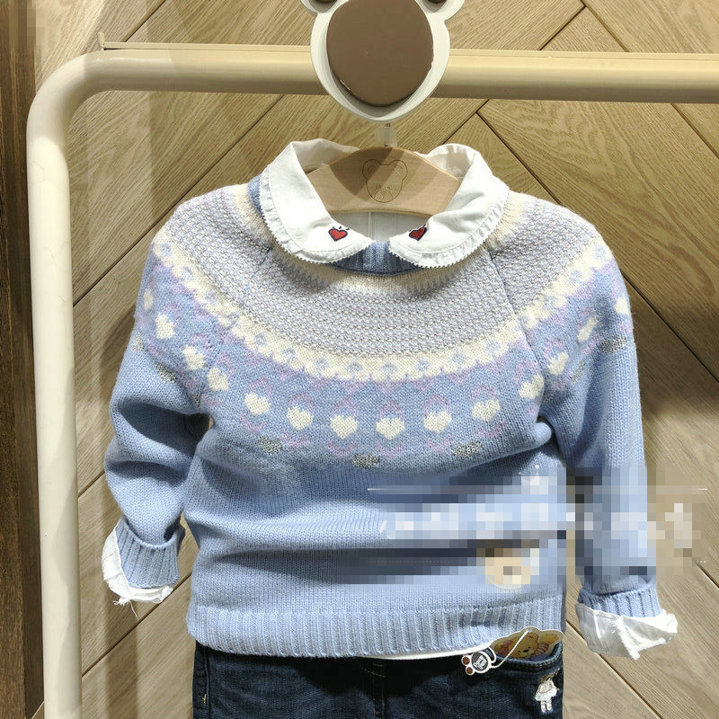 断码特价童装国内专柜外贸尾单女童提花针织毛衣pcka84v41s
