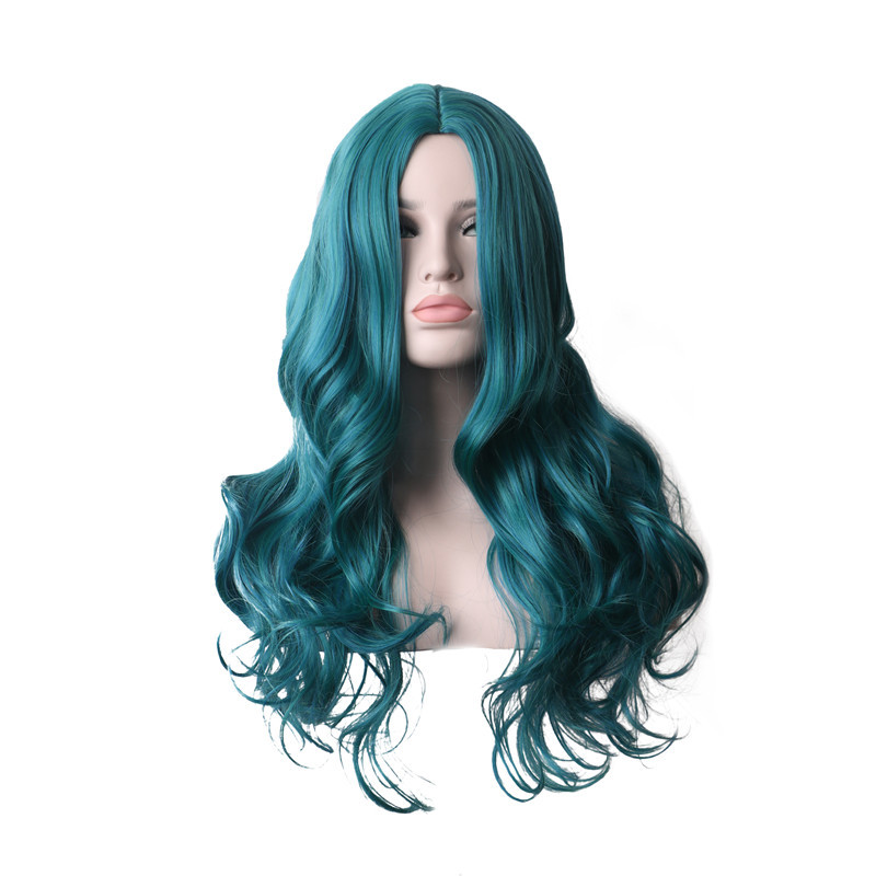 European and American Medium Long Curly Wig Full-Head Wig 2023 Female Universal Green Wig Big Wave Synthetic Wigs Foreign Trade