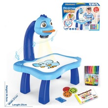 彩盒装蓝色智能投影绘画机+音乐灯片彩笔儿童DIY学习写字画板玩具