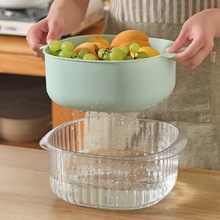新款双层洗菜盆沥水篮家用客厅塑料水果盘厨房加厚滤水菜篓洗菜篮