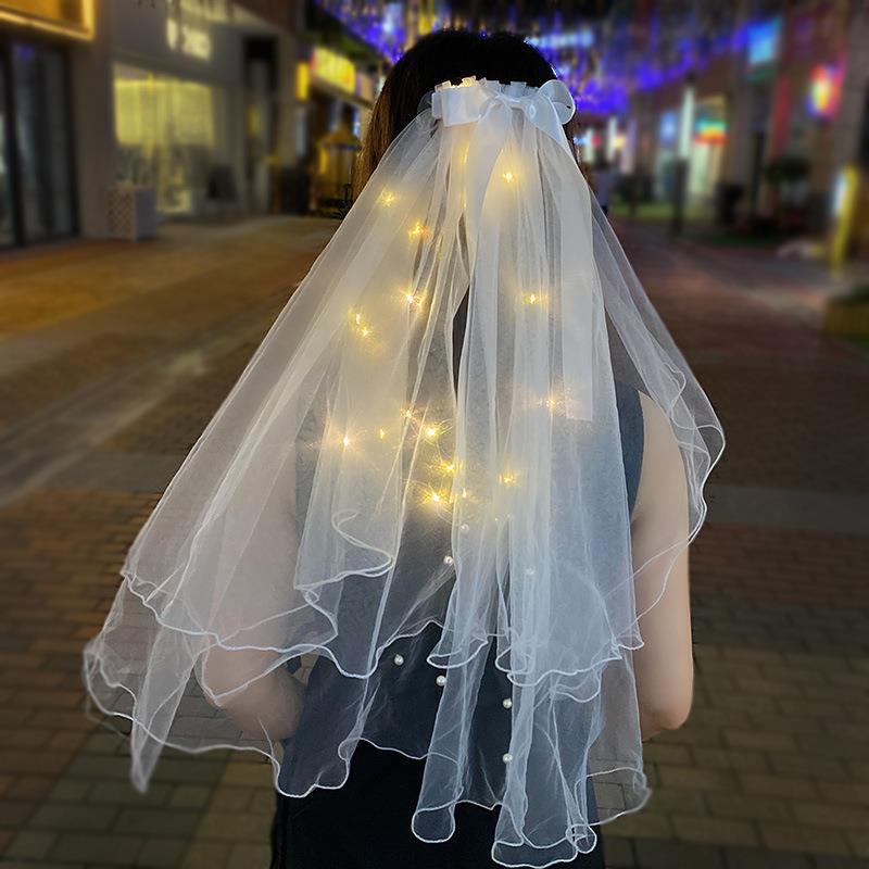 发光头纱双层夜市摆摊神器网红爆款拍照道具儿童超仙珍珠带灯头饰