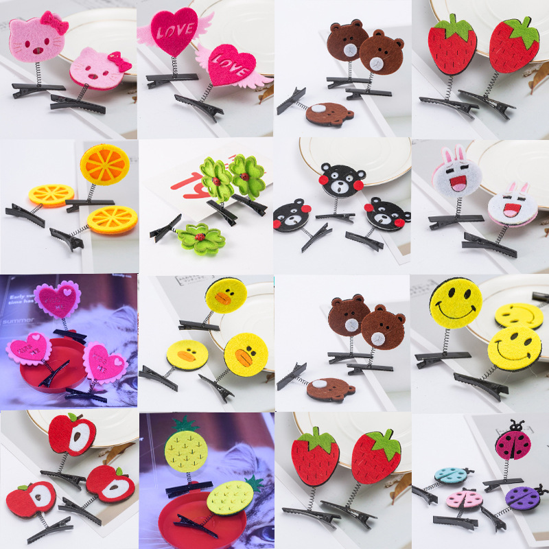 卖萌无纺布卡通发夹弹簧头饰风车水果发卡微商地推景区小礼品批发