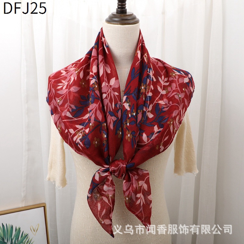 2023 New Scarf 90 Square Scarf Retro Ethnic Style Sun Protection Closed Toe Scarf Dustproof and Sun Protection Floor Work Scarf
