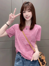 新中式女装国风粉色短袖t恤女2024新款爆款夏季修身显瘦短款上衣
