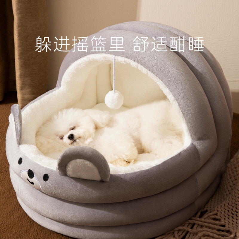 Kennel Winter Warm Dog House Removable and Washable Semi-Closed Cat Nest Cat Bed Small and Medium-Sized Dogs Bichon Dog Bed Pet Supplies