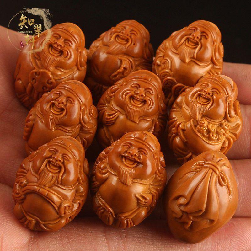 橄榄核雕刻八大财神手串男女盘玩橄榄核大籽鸡血核笑