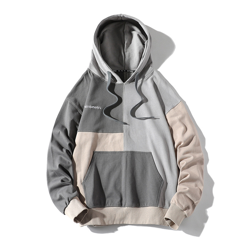 Foreign Trade Customized Color Block Patch Hooded Sweater Trendy Unique Niche Design Fine Cotton Terry Heavy Hoodie