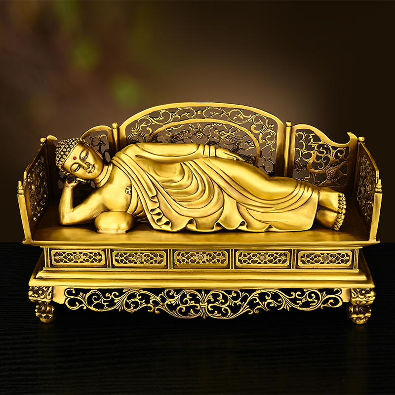 纯铜卧佛摆件黄铜如来佛像家居桌面装饰工艺品大号释迦牟尼佛睡佛