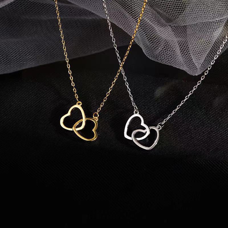 Ins Internet Celebrity Silver Love Necklace Female Simple Korean Style Temperament Heart Necklace Clavicle Chain Besties Necklace Gift