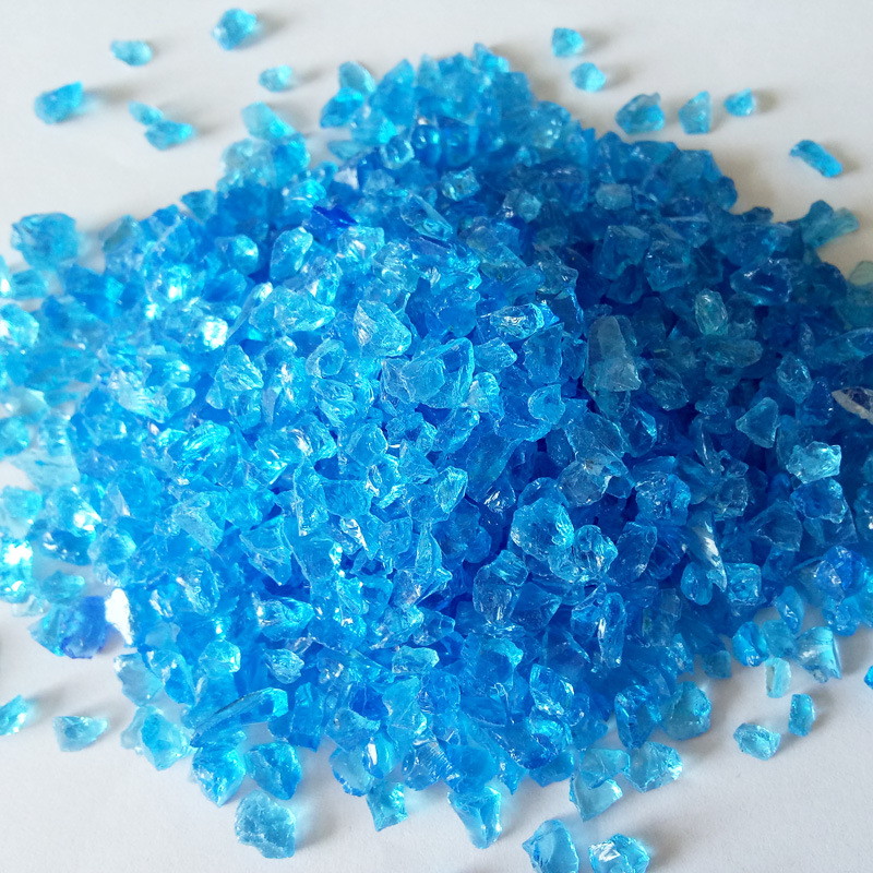供应玻璃砂蓝色玻璃沙透明玻璃石园林造景彩色玻璃碎渣