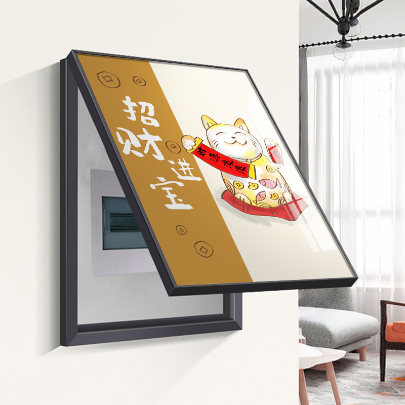 招财猫wifi遮挡装饰箱新中式电表箱装饰画液压上翻餐厅挂画日式画