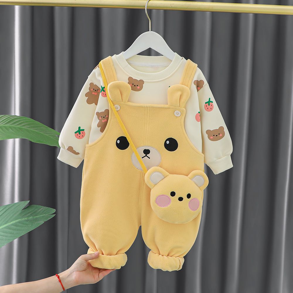 女宝宝加绒卫衣背带裤套装两件套洋气儿童装衣服婴儿一岁女童冬装