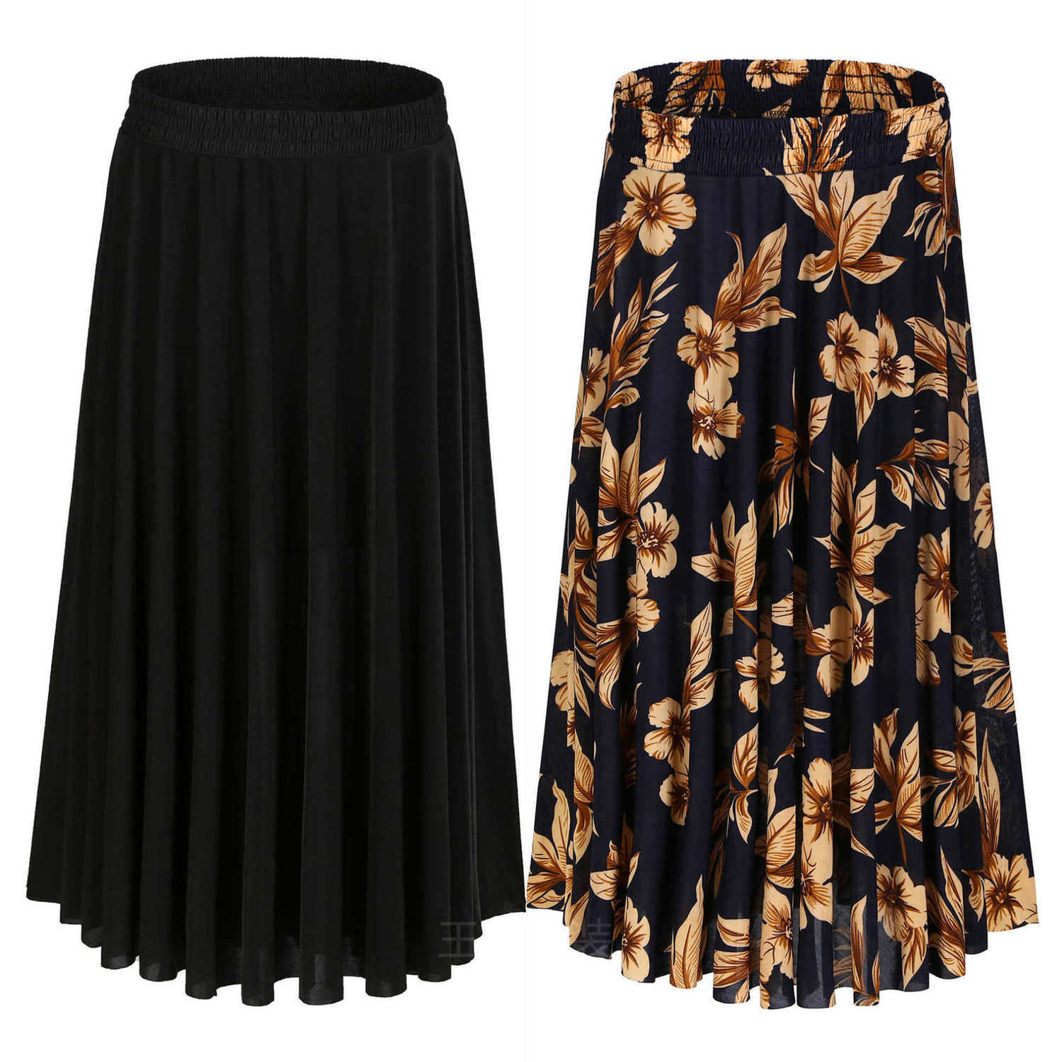 中老年跳舞裙女夏季半身裙中短裙妈妈装冰丝百褶裙老人广场舞裙子