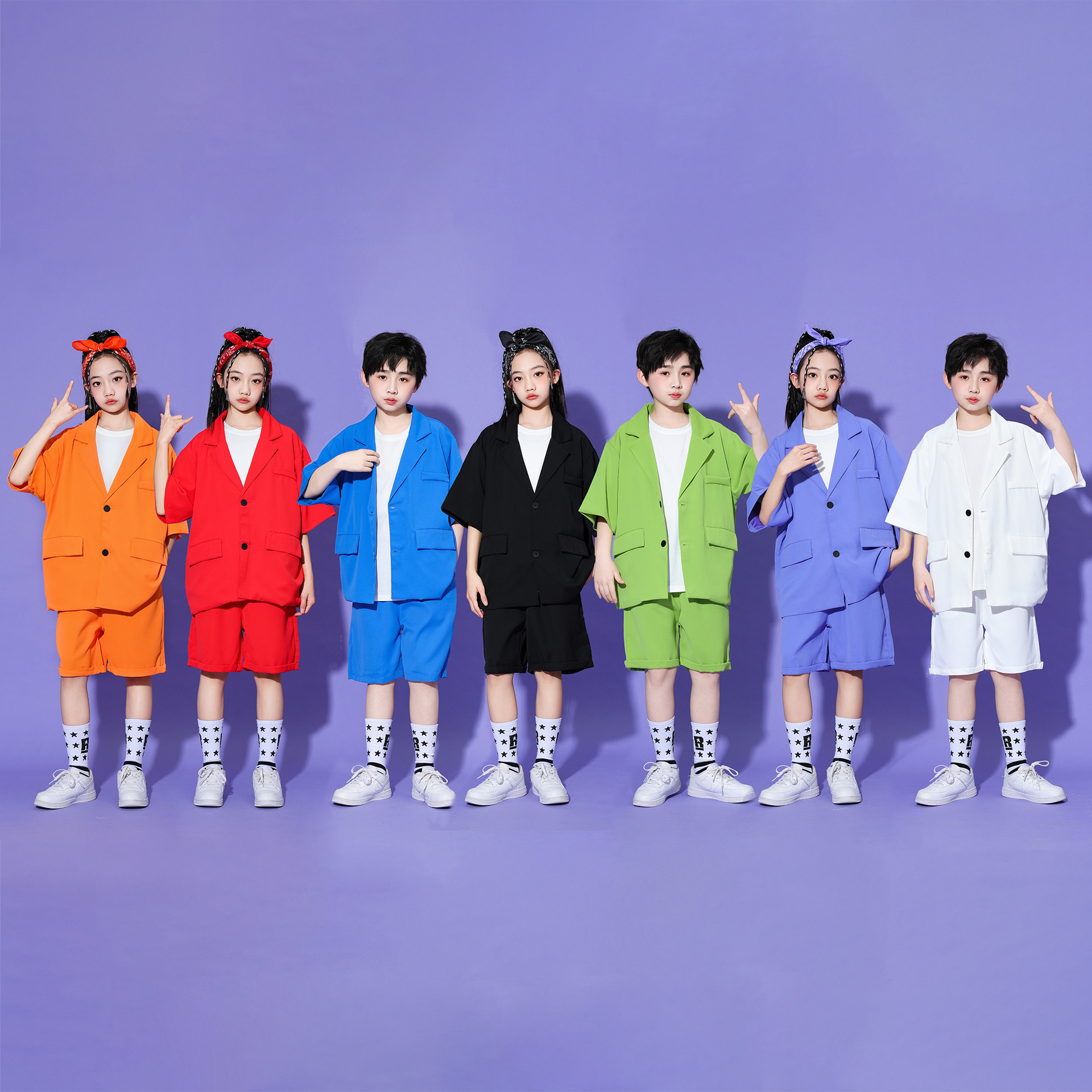 元旦儿童街舞潮服男女童红色西服breaking表演服套装模特走秀礼服