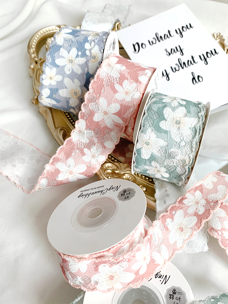 Lace Printed Crochet Ribbon Bow Fabric DIY Handmade Material Package Gift Bouquet Packaging Ribbon Ribbon