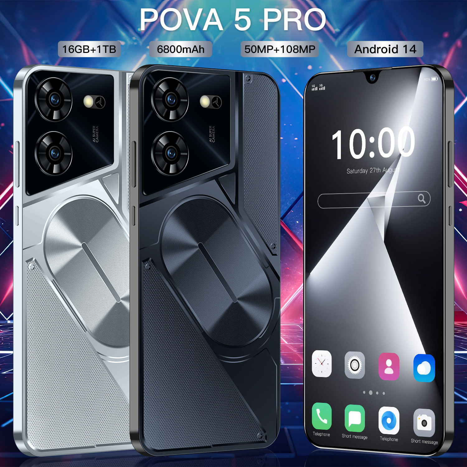 新款跨境热销手机Pova 5 Pro现货 7.3寸HD+屏 1GB+16GB 安卓8.1