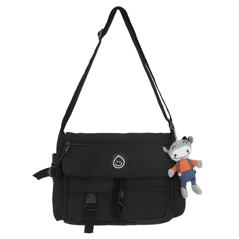 Fresh Sweet Shoulder Messenger Bag Female Cartoon Doll Contrast Color Large Capacity Ins Backpack Student Book Bag Tuition Bag