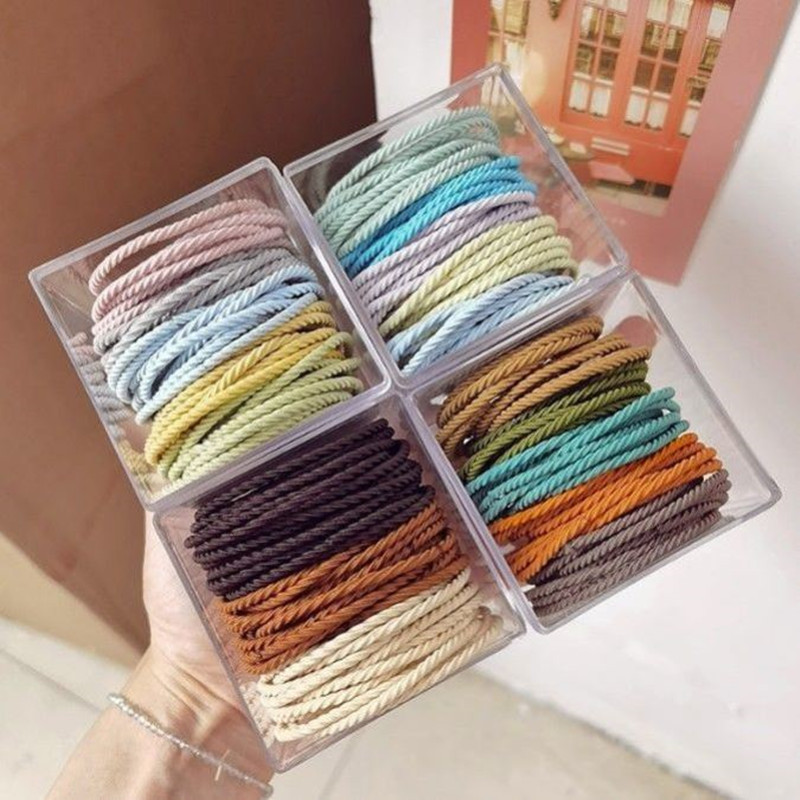 New 50 Boxed Gradient Color High Elastic Hair Band Simple Hair Band New Rubber Band Hair-Binding Head Rope