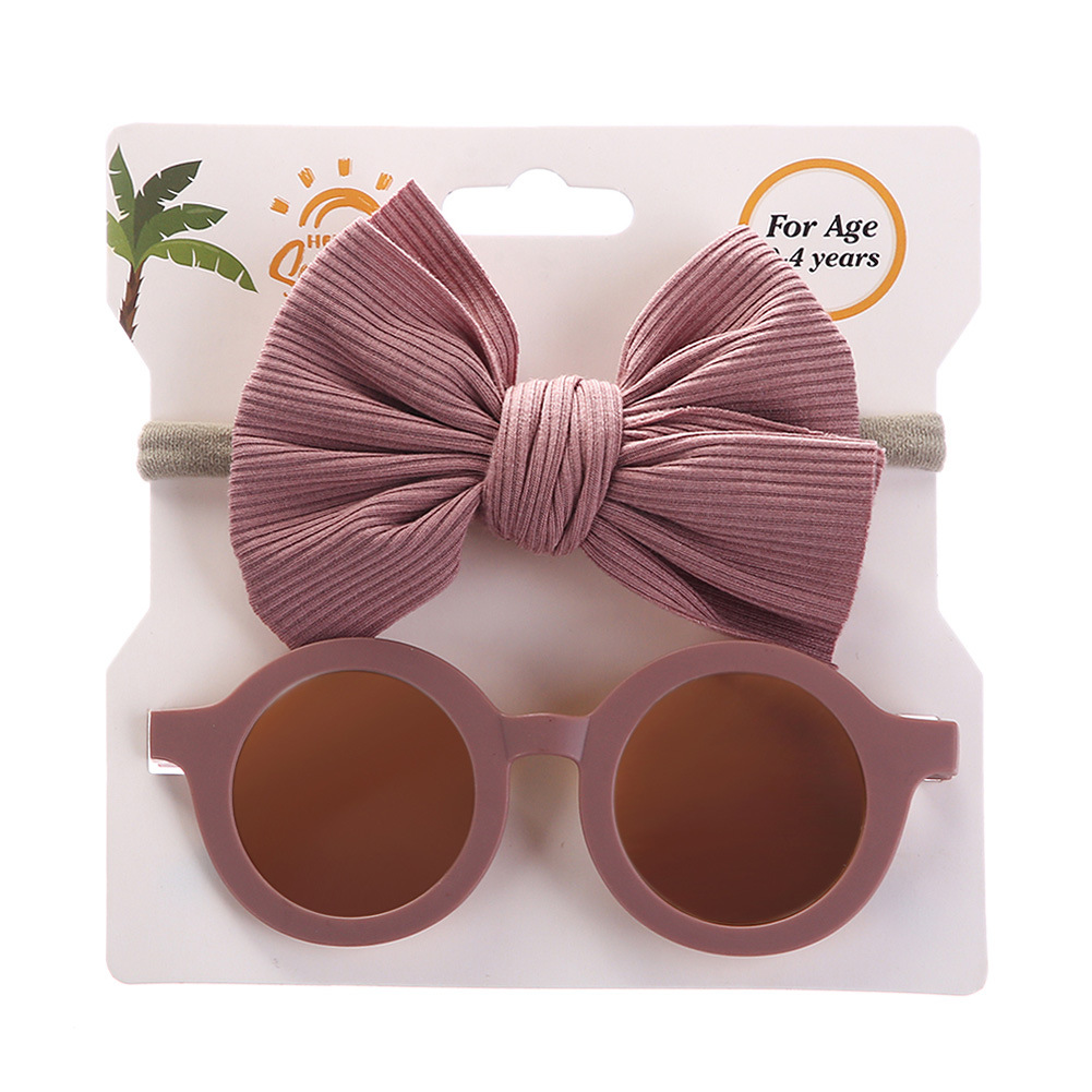 Children's Sunglasses Headband Combination Set Fashion Cartoon Baby Toy Sun-Proof Glasses Pit Cotton Solid Color Hair Band