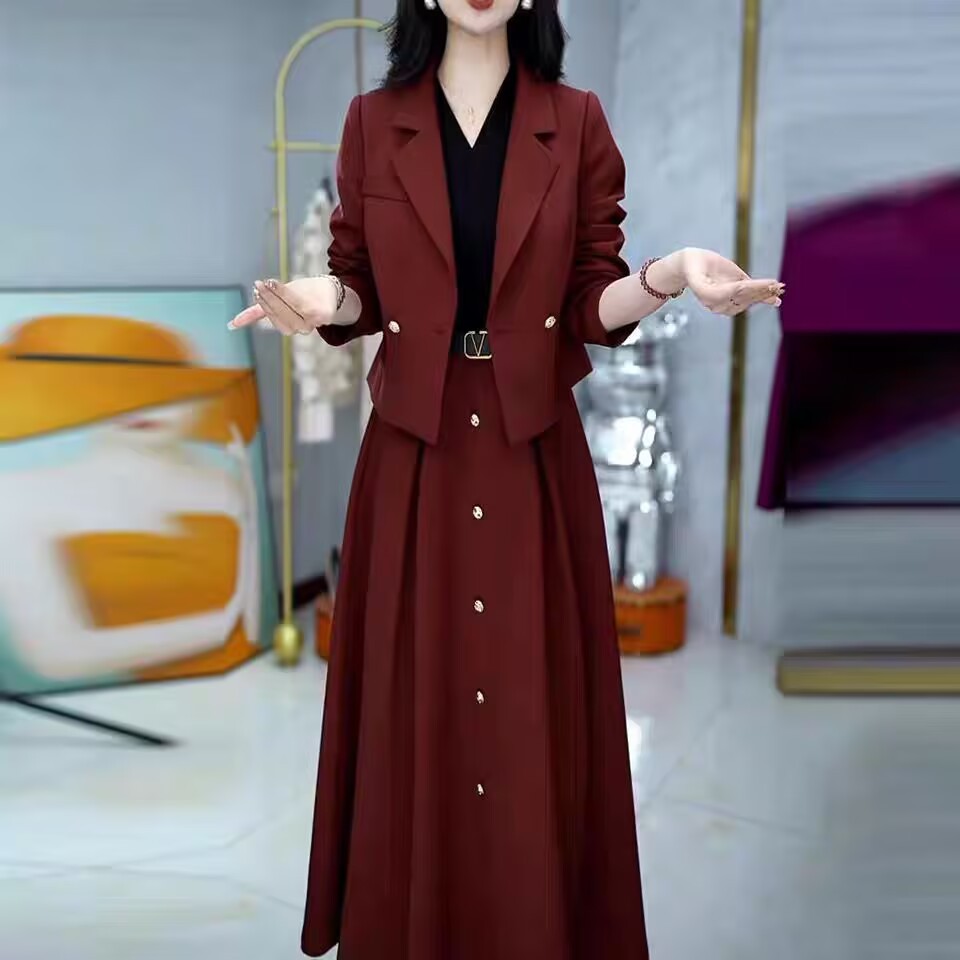 时尚两件套裙长袖连衣裙2025新款小香风宴会礼服套装