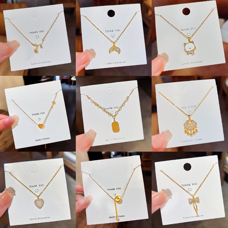 Korean Style Titanium Steel Necklace Fairy Clavicle Chain Female Temperament Wild Pendant Special-Interest Design Bow Necklace Jewelry Wholesale