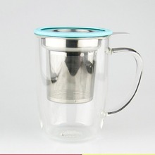 耐热玻璃带盖不锈钢过滤内胆泡茶玻璃茶杯带把办公居家水杯咖啡杯