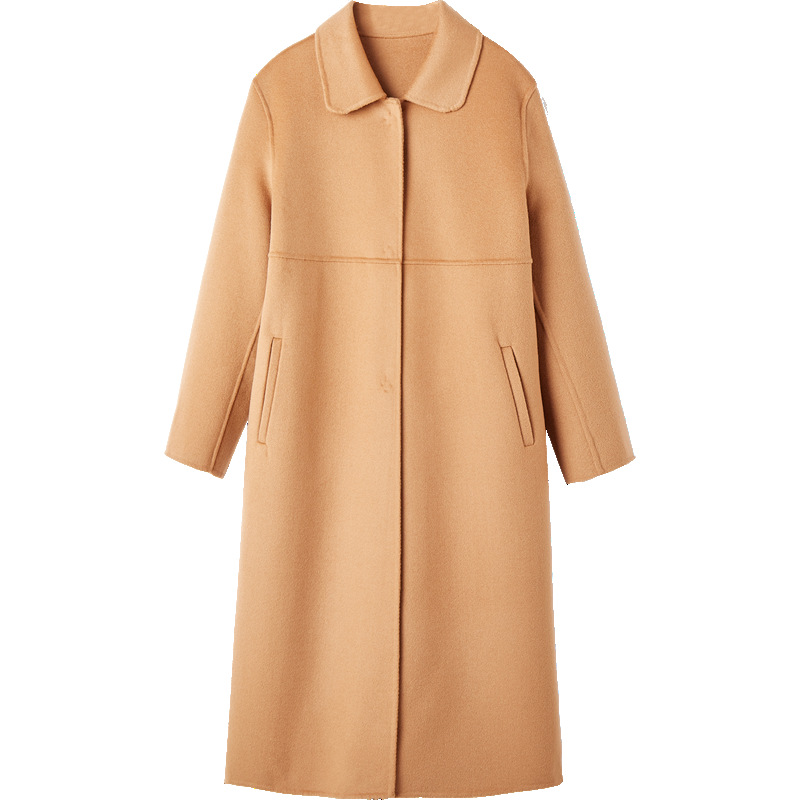 秋冬新款纯手工羊毛大衣女中长款娃娃领纯羊毛双面呢羊绒大衣