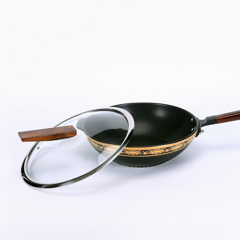 厂家批发景德镇陶瓷锅黄金平底炒菜锅无涂层家用明火天然气炒菜锅