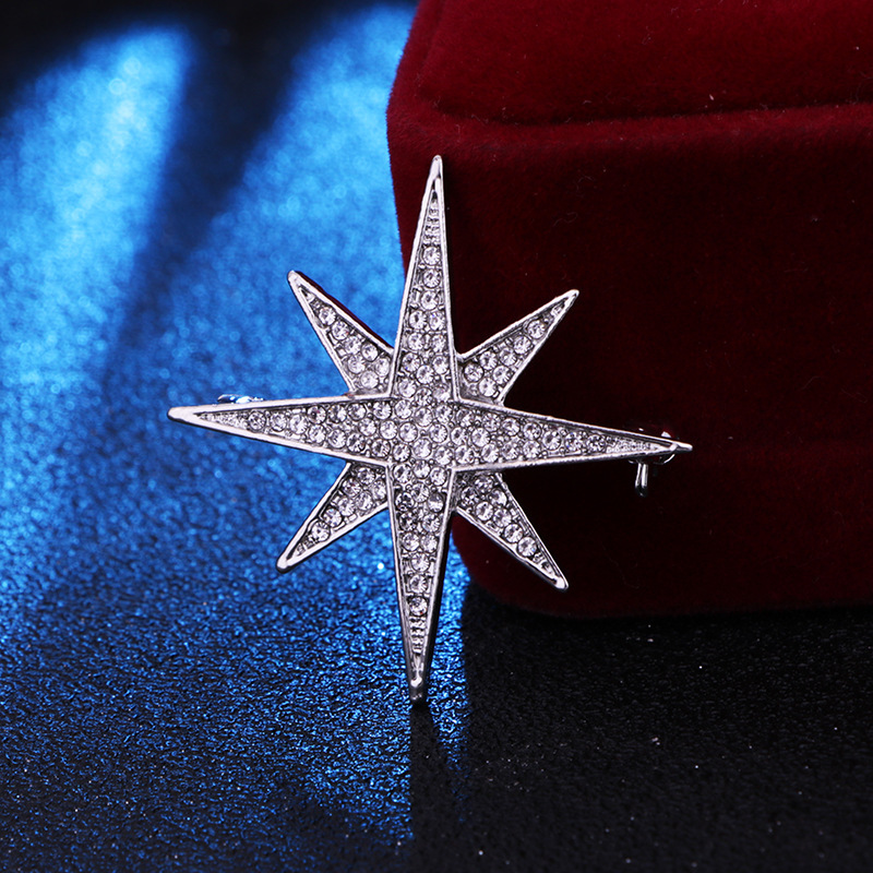 欧美满钻八角星胸针男士高档气质星芒别针女外面开衫胸花厂家直销