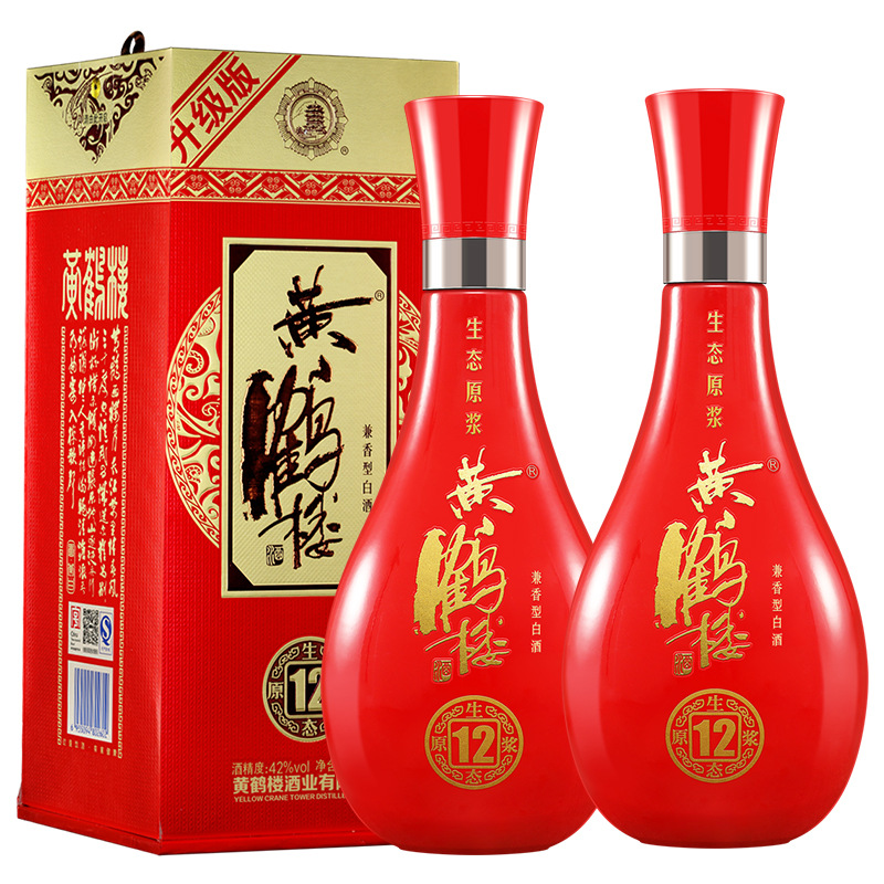 【酒厂直营】黄鹤楼酒 生态原浆12 42度500ml*2瓶 兼香白酒送礼袋